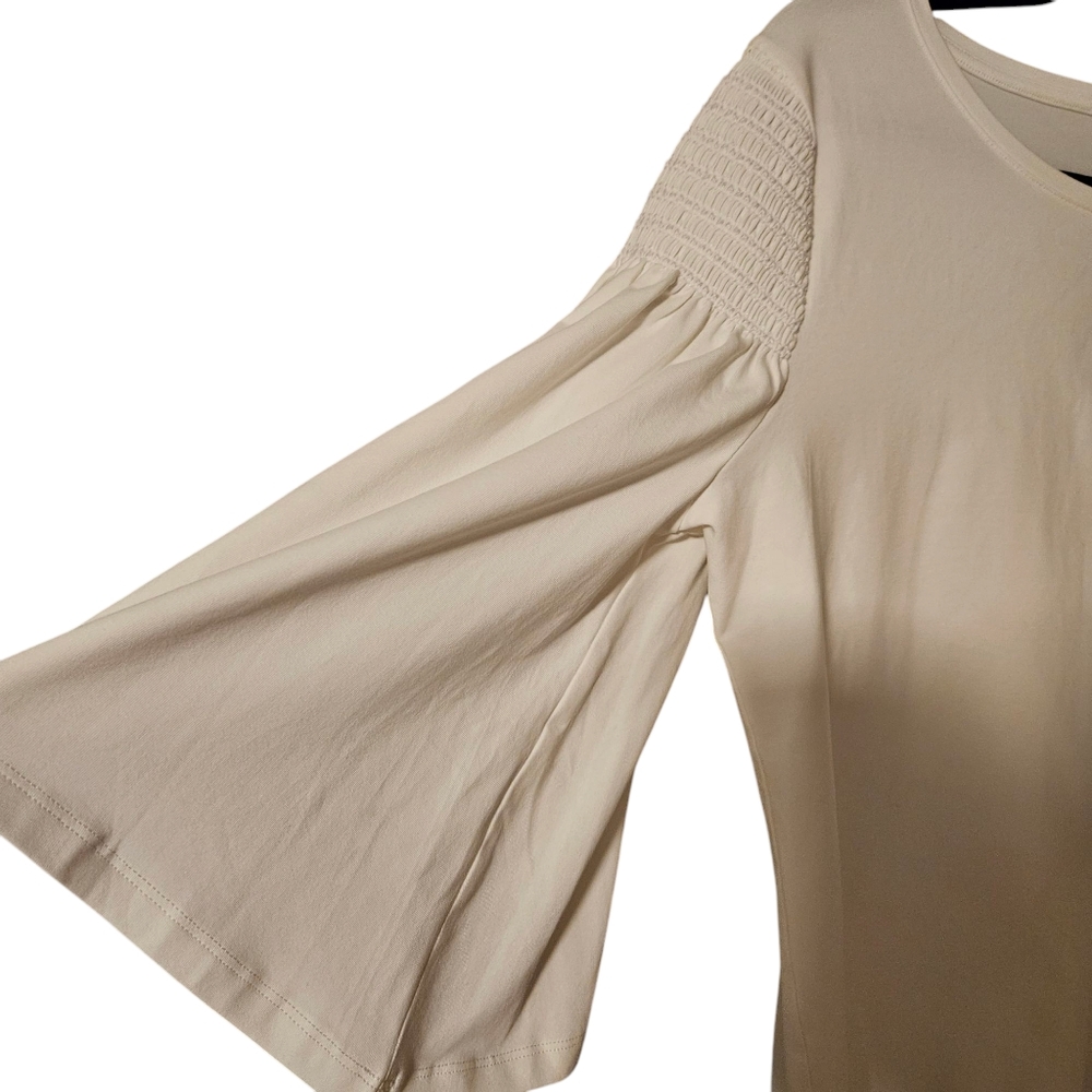 Chico's Embroidered Shoulder White Three Quarter Bell Sleeve, Size L